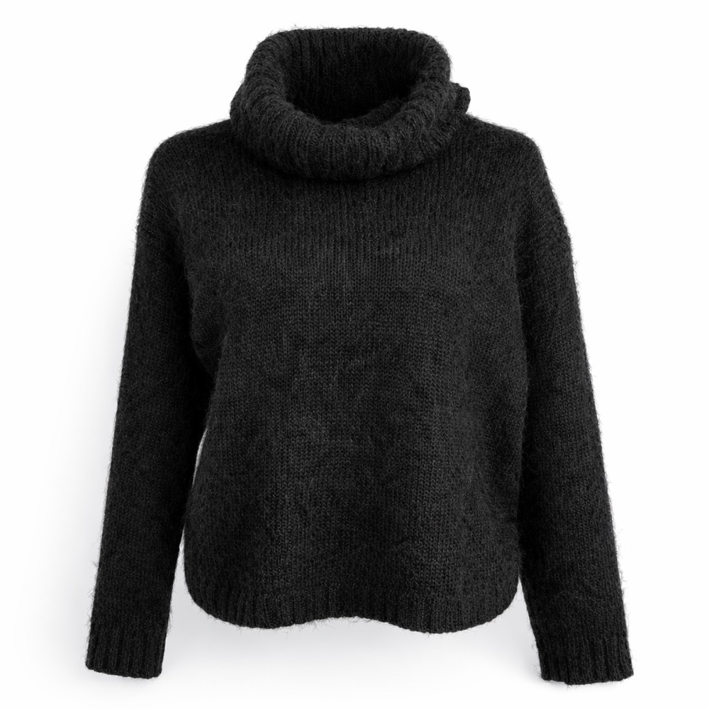 Wainscott Black Mohair Blend Cowl Neck Sweater Size L | 50% Mohair | Luxe Soft